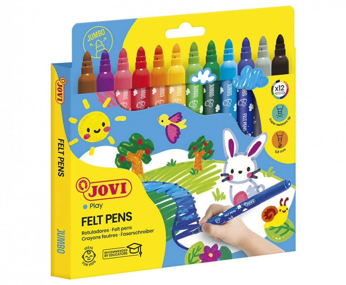 Feutres Maxi Lavables Jovi 12 Couleurs Pointe Résistante 5.8mm - Librairie Oxford City