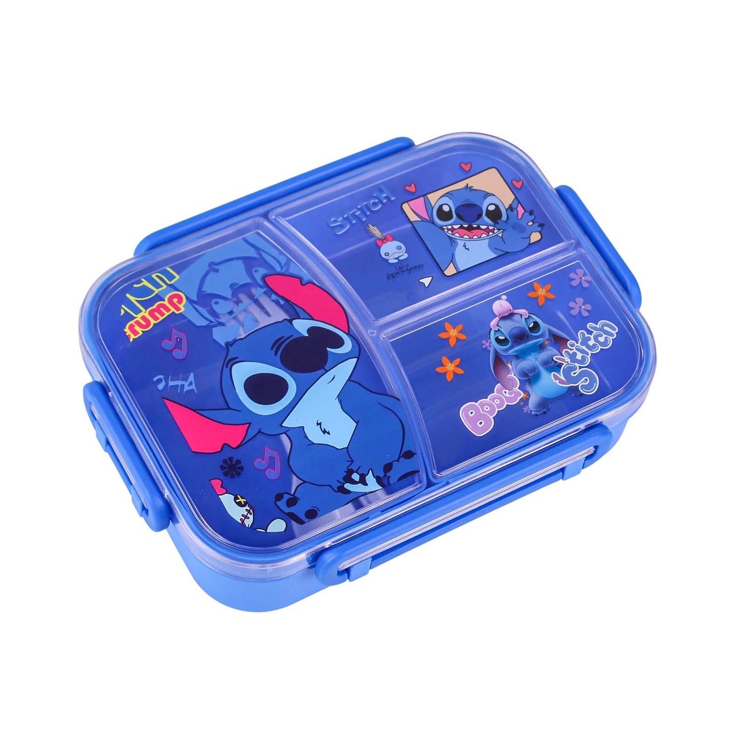 Boîte à repas Disney Stitch bleue avec compartiments et fermetures clip