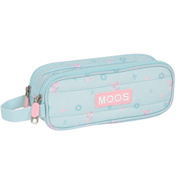 Trousse scolaire MOOS 2 compartiments bleu et rose avec fermeture éclair