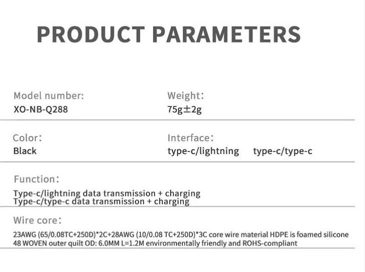 Câble adaptateur XO NB - Q288B en alliage de zinc USB - C vers USB - C 60 W - Librairie Oxford City