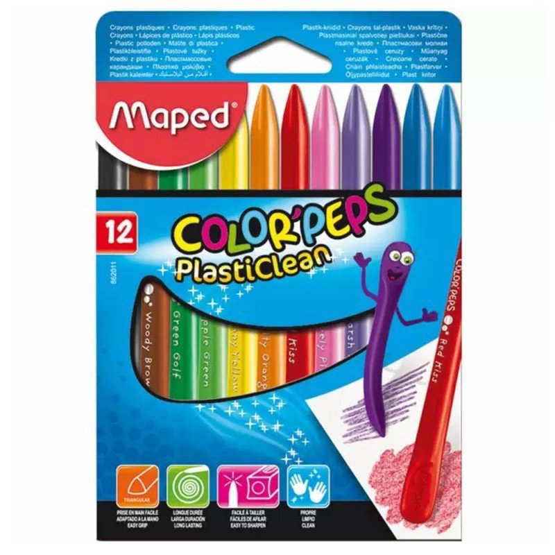 Crayons Plastiques Color'Peps PlastiClean 12pcs - Maped - Librairie Oxford City