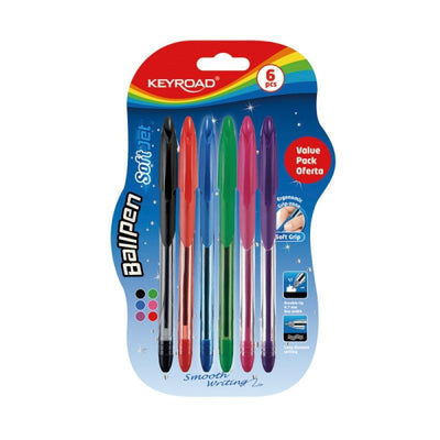 Stylo bille KEYROAD Soft Jet, 0,7 mm, lot de 6, blister, couleurs assorties - Librairie Oxford City