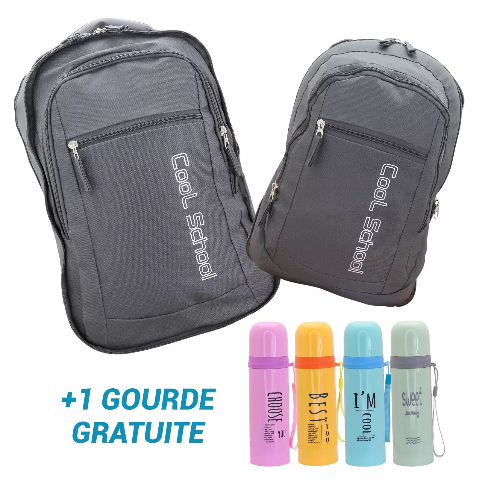 Cool School DuoPack – Sac à Dos 2en1 + Gourde Offerte - Librairie Oxford City