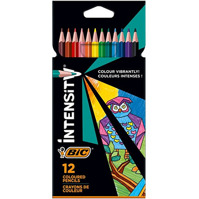 BIC – BIC Intensity Crayon de Couleur Triangulaire Mine Douce Corps Coloré Sans Bois Pochette de 12 - Librairie Oxford City