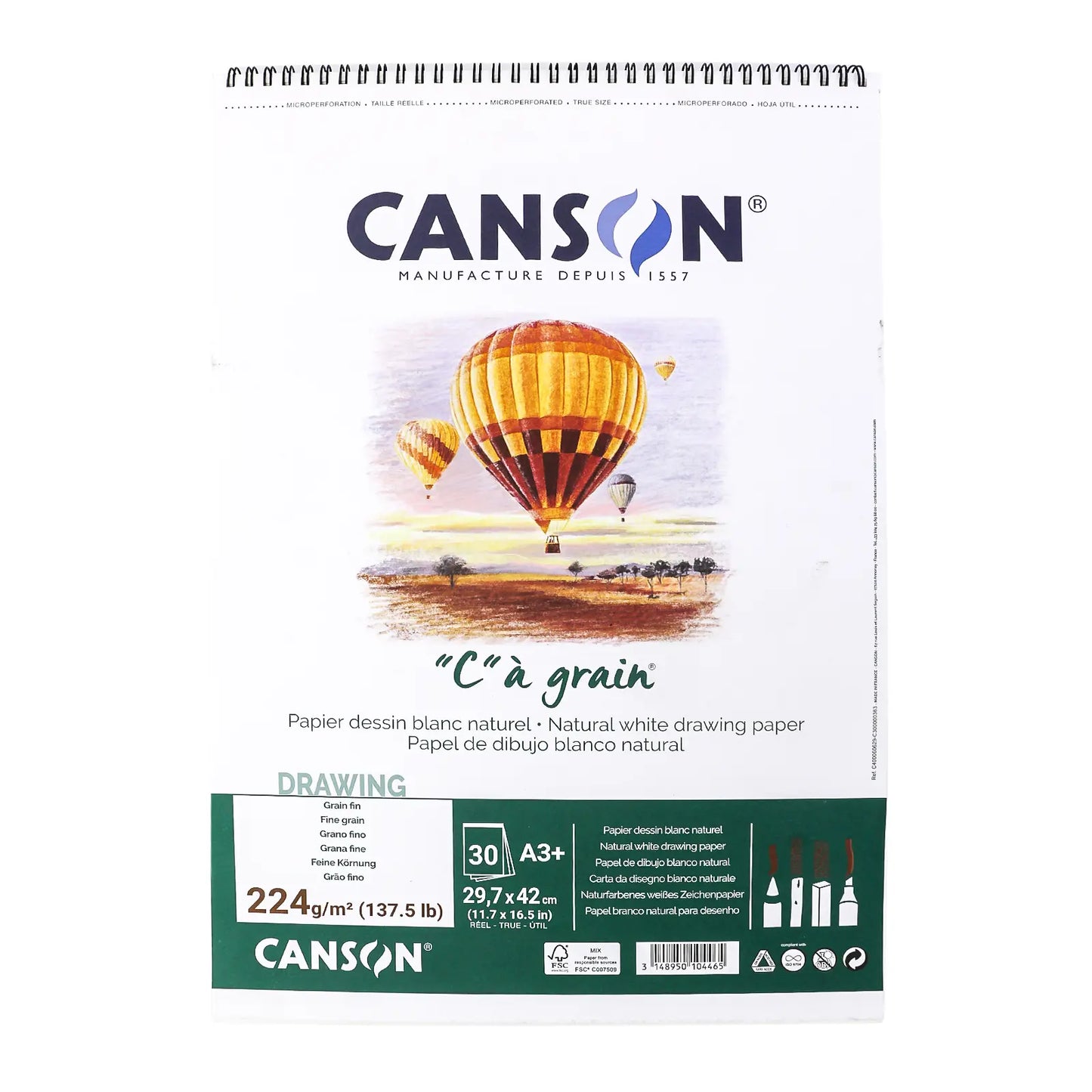 Bloc de Dessin Canson “C à grain” – A3+ – 224 g/m² – 30 Feuilles