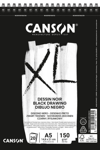 Album Canson XL Black Drawing – A5 – 20 feuilles – 150 g/m²