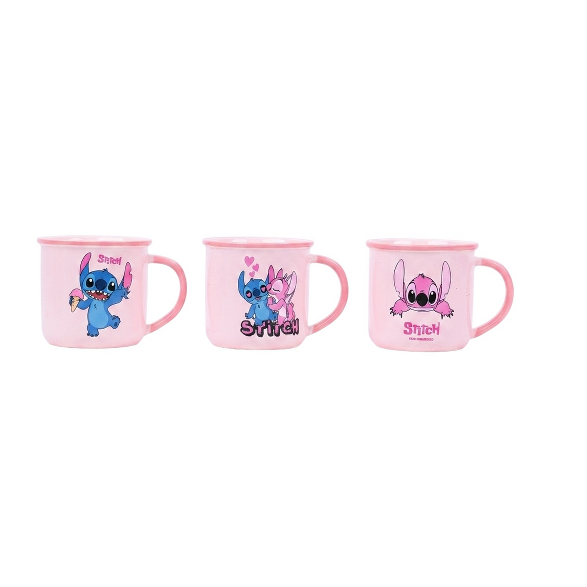 Mug en céramique rose avec impression du personnage Stitch et anse