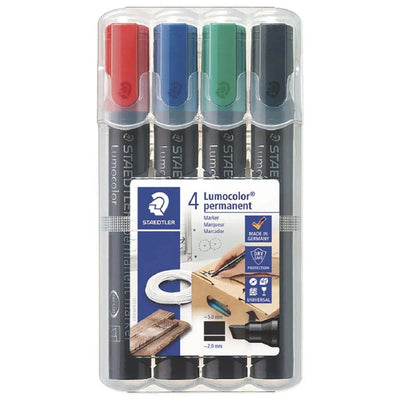 STAEDTLER Lumocolor 350 - Pack de 4 marqueurs permanents - pointe biseau - couleurs assorties - Librairie Oxford City