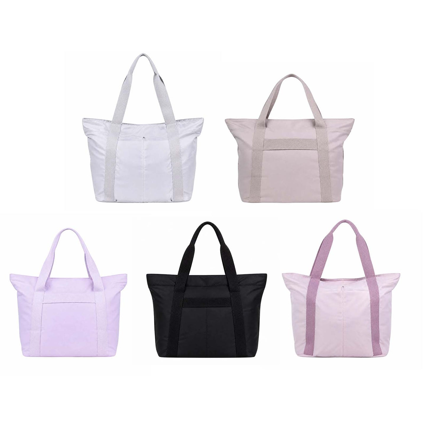 Sac fourre-tout gris en polyester avec poignées longues et poche avant zippée