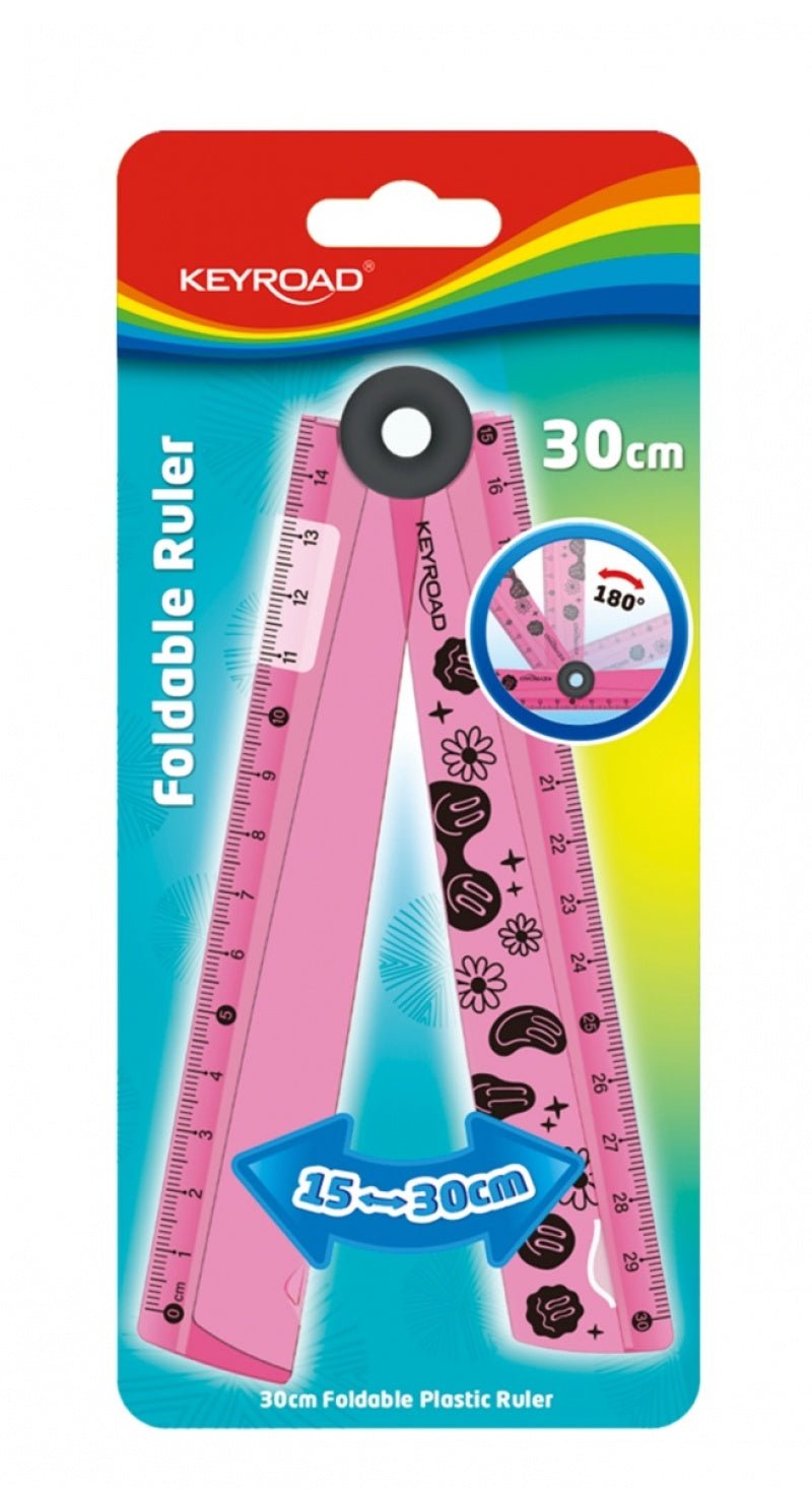 Règle pliable KEYROAD, règle de 15 à 30 cm + rapporteur + compas en un, pendentif, couleurs assorties - Librairie Oxford City