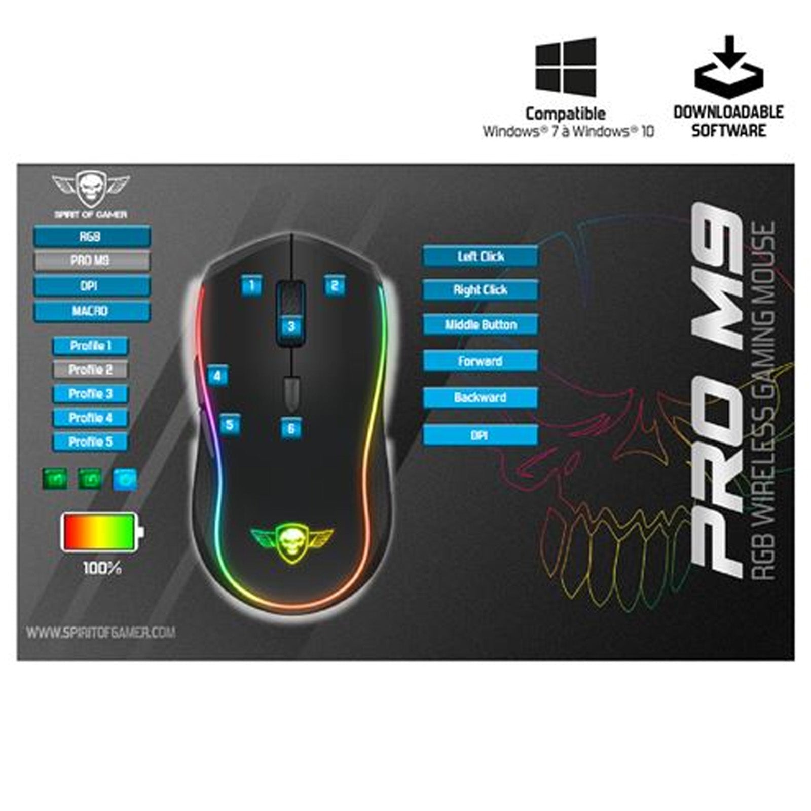 Souris gaming sans fil Spirit Of Gamer Pro - M9 Noir - Librairie Oxford City