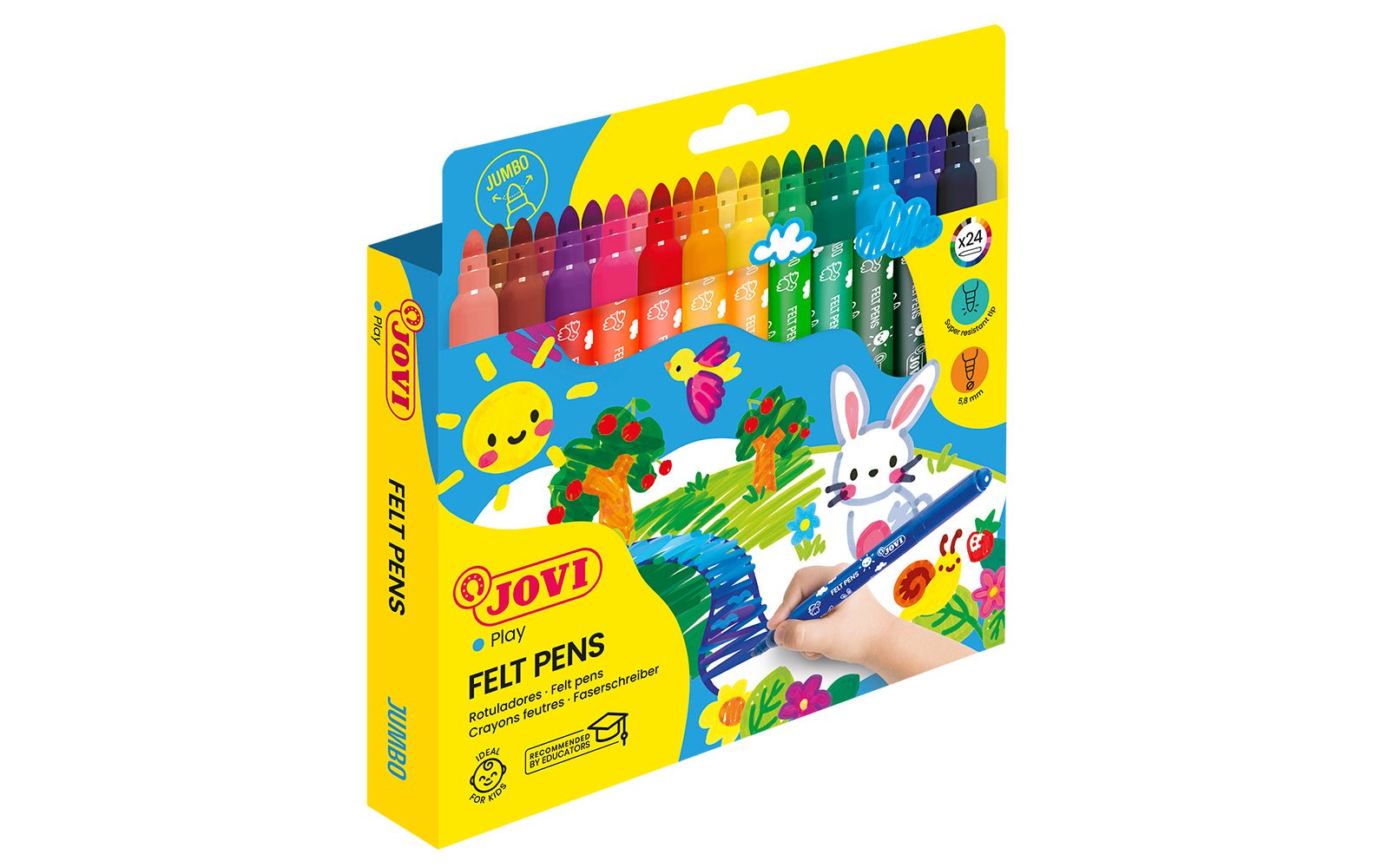 Feutres Jovi Maxi Lavables 24 Couleurs Pointe Large 5.8mm - Librairie Oxford City