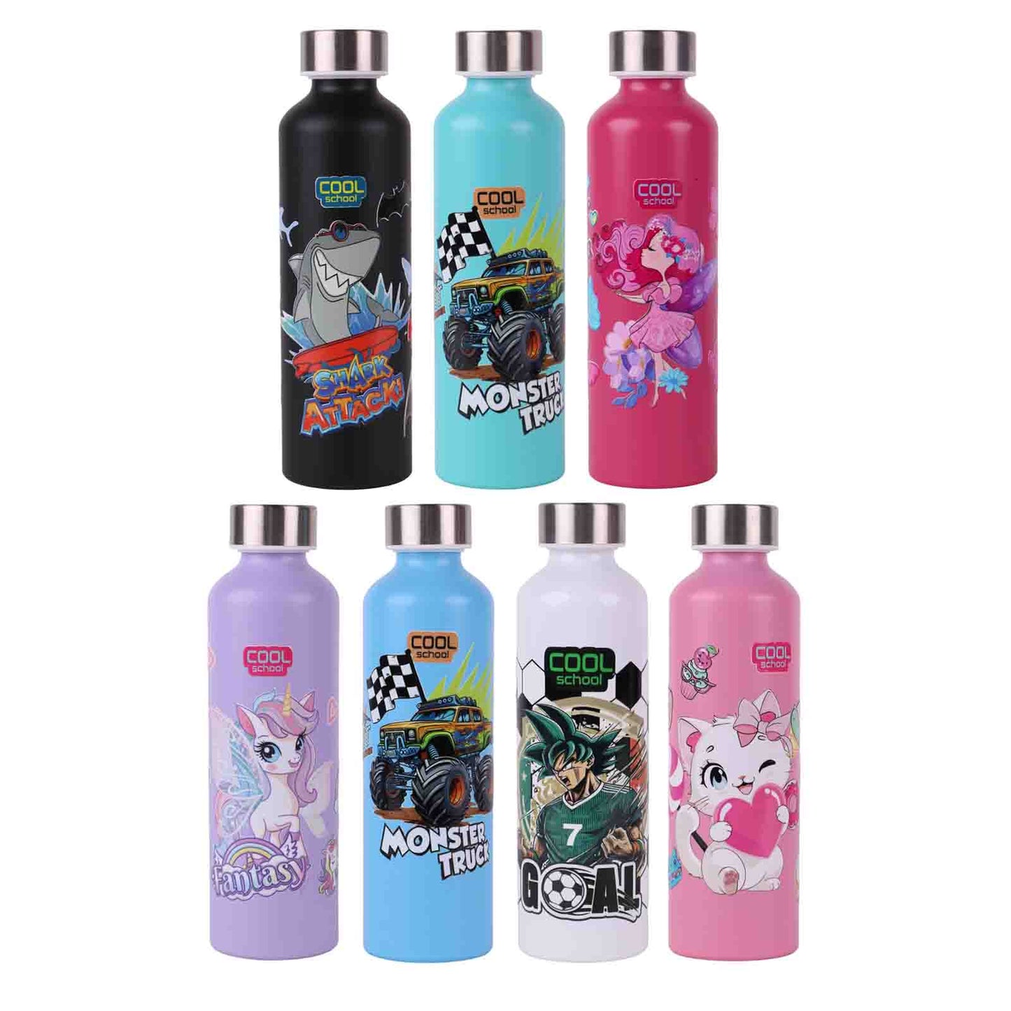 Gourde Cool School licorne en acier inoxydable violet et rose avec bouchon métal