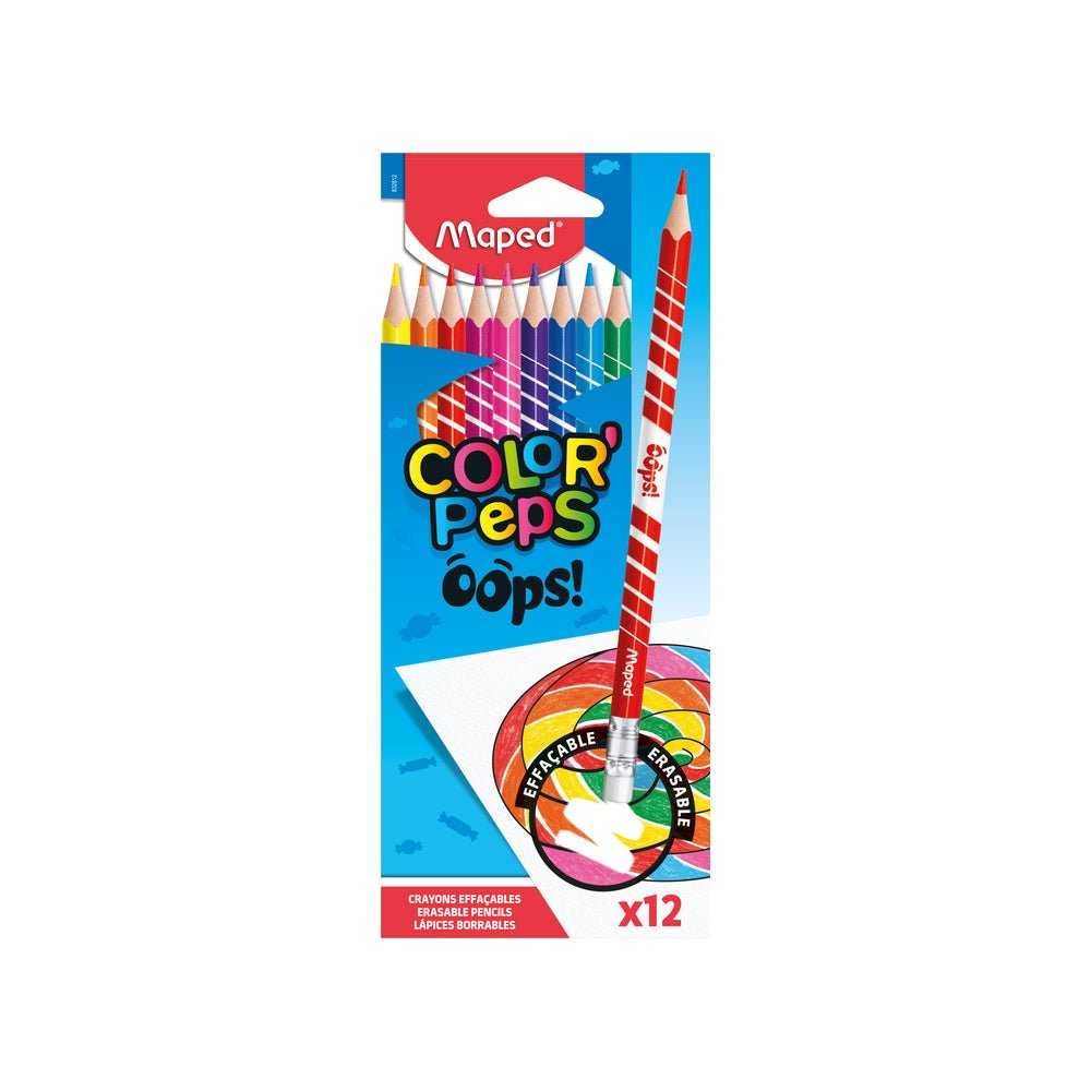 Crayons de Couleur Effaçables OOPS Maped - Boîte de 12 - Librairie Oxford City