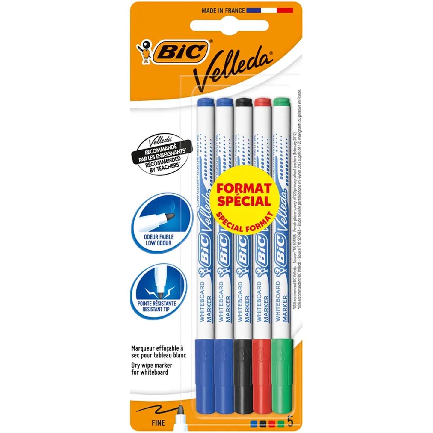 BIC VELLEDA 1721 - Pack de 5 marqueurs effaçables - pointe fine - couleurs assorties - Librairie Oxford City