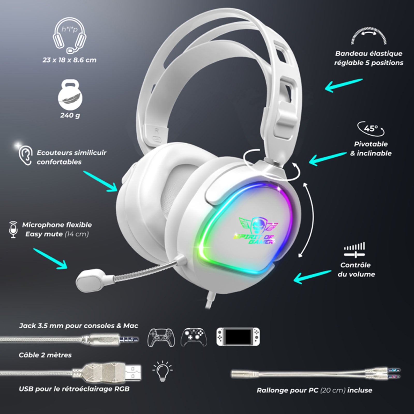 Casque Gaming Pro - H6 RGB - Librairie Oxford City