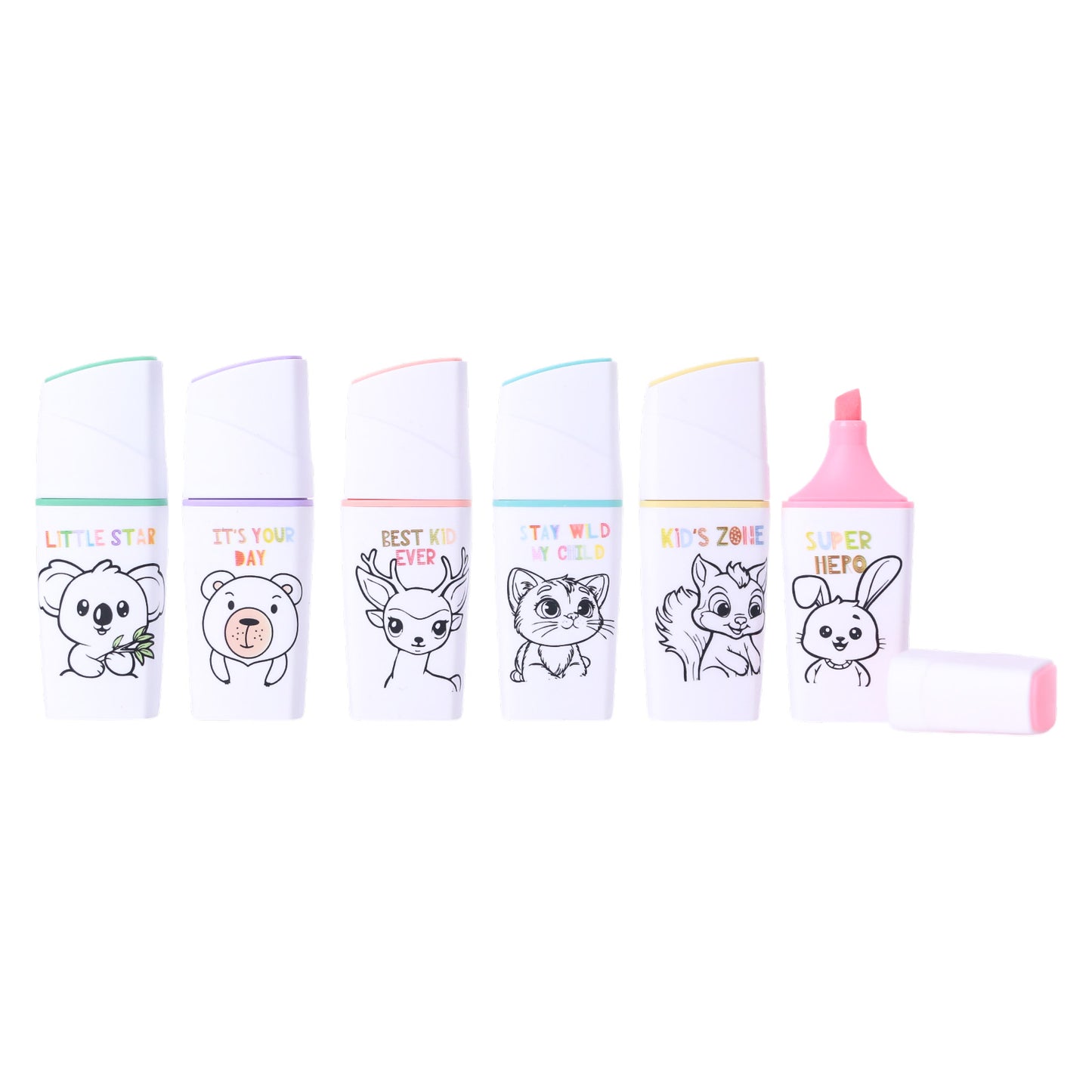 Cool School - Lot de 6 Surligneurs Pastel Motifs Animaux - Librairie Oxford City