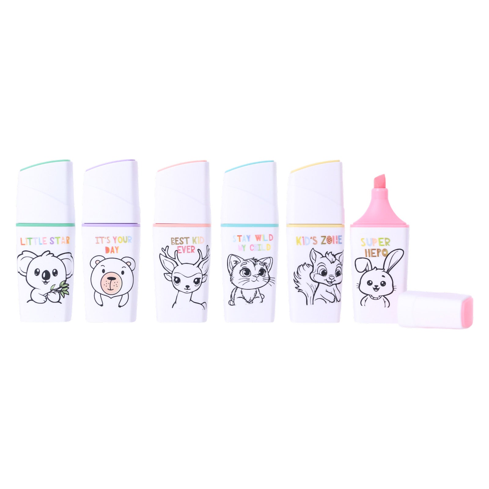 Cool School - Lot de 6 Surligneurs Pastel Motifs Animaux - Librairie Oxford City
