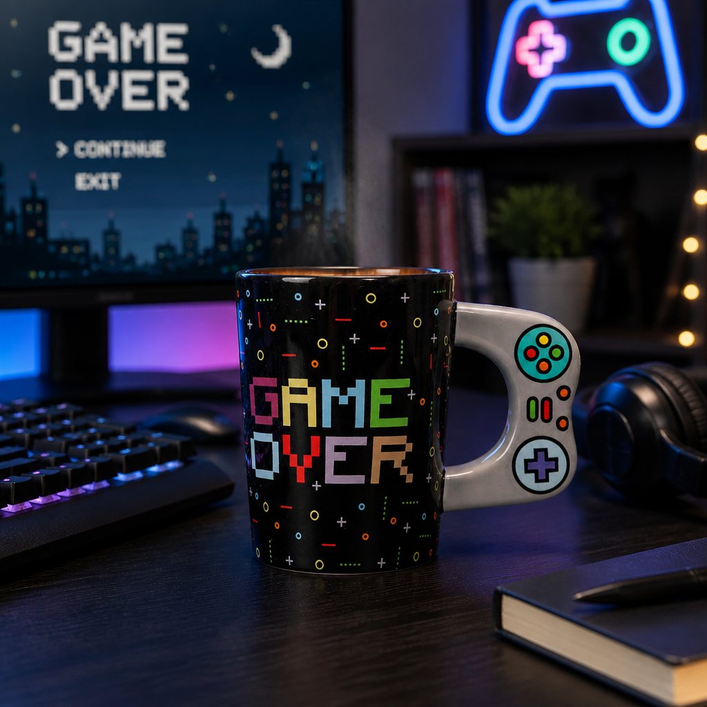 Mug Céramique Noir — Anse Manette de Jeu & Design Pixel