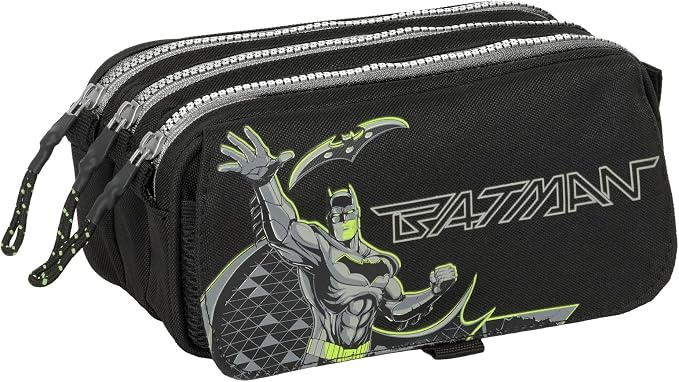 Trousse scolaire Batman 3 compartiments noir vert imprimé DC Comics