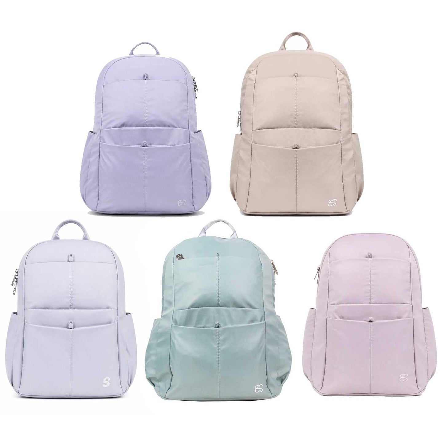 Sac à dos beige Cool School avec compartiments zippés et poches latérales