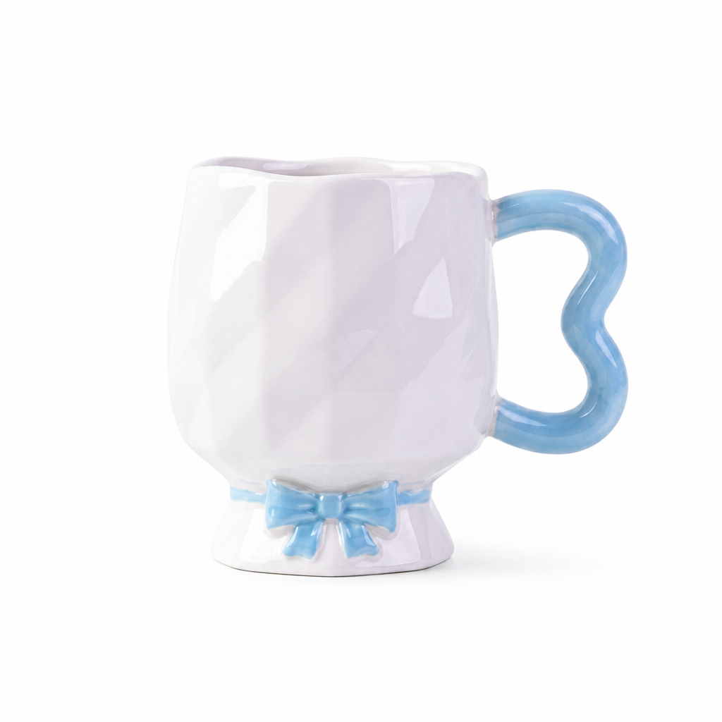 Mug Céramique Anse Cœur & Nœud Ruban