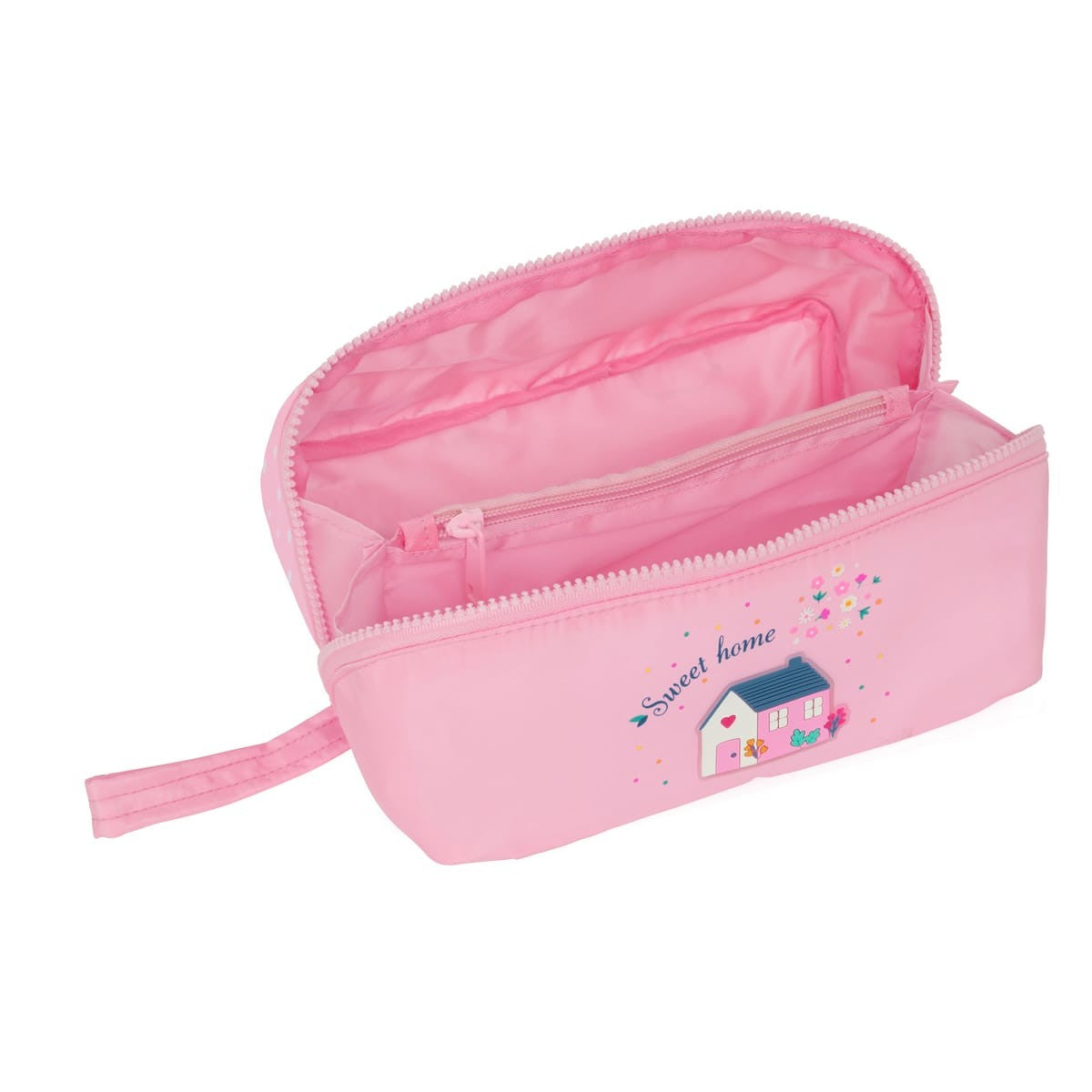 Trousse Safta Sweet Home — Rose, Motif Maison, Fermeture Éclair