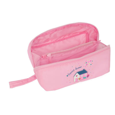 Trousse Safta Sweet Home — Rose, Motif Maison, Fermeture Éclair - Librairie Oxford City