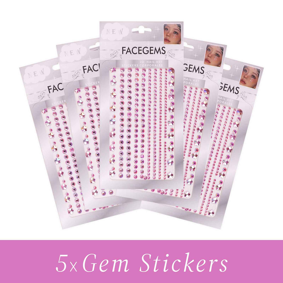 Face Gems Strass ROSE – Lot de 5 Planches - Librairie Oxford City