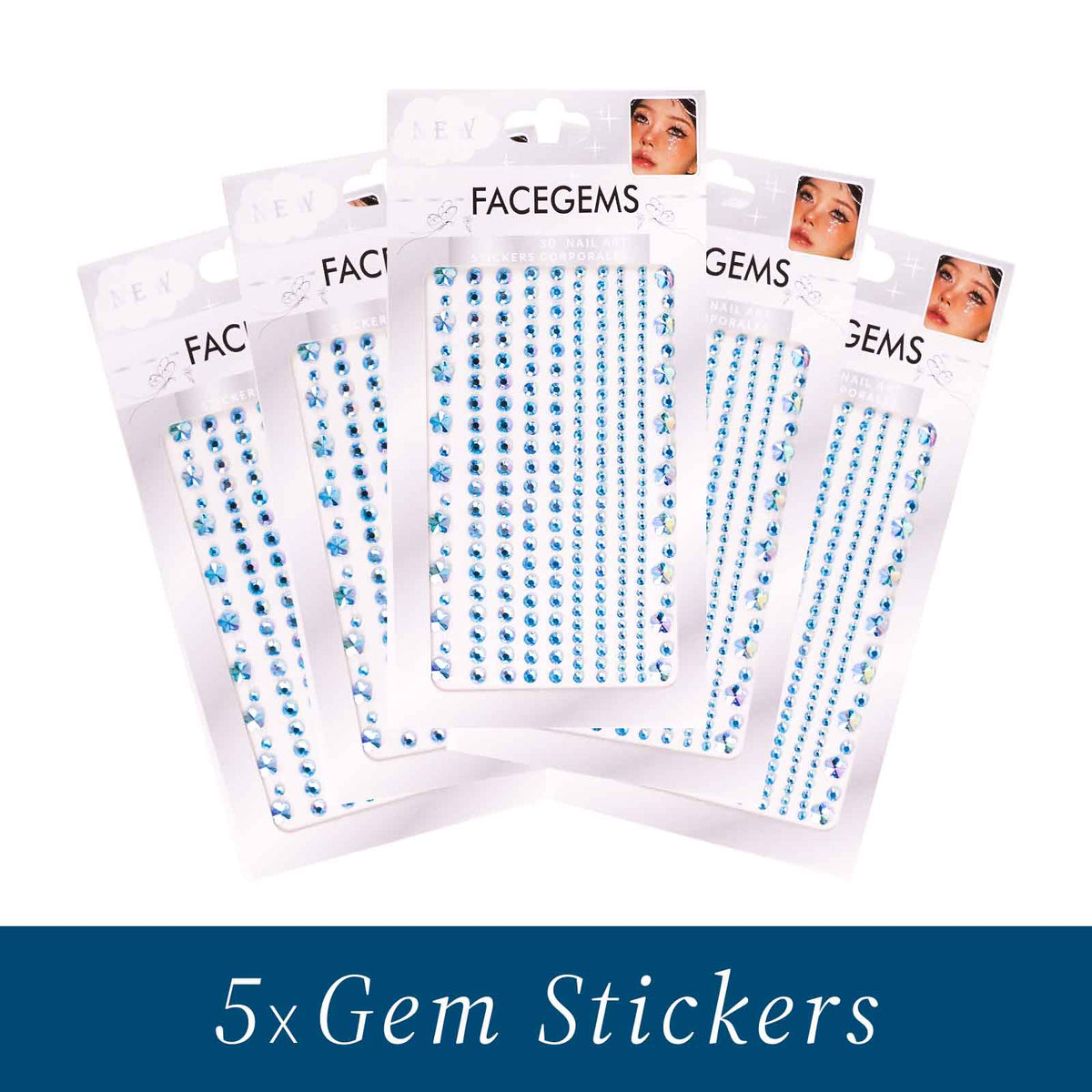 Face Gems Strass BLEU – Lot de 5 Planches - Librairie Oxford City
