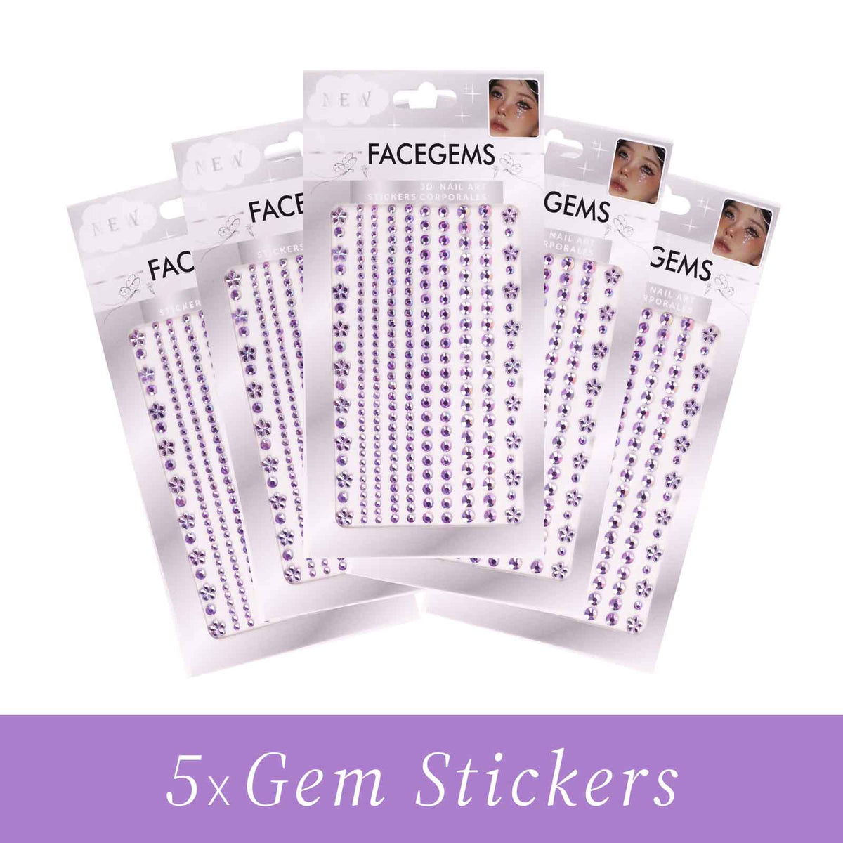 Face Gems Strass VIOLET – Lot de 5 Planches - Librairie Oxford City