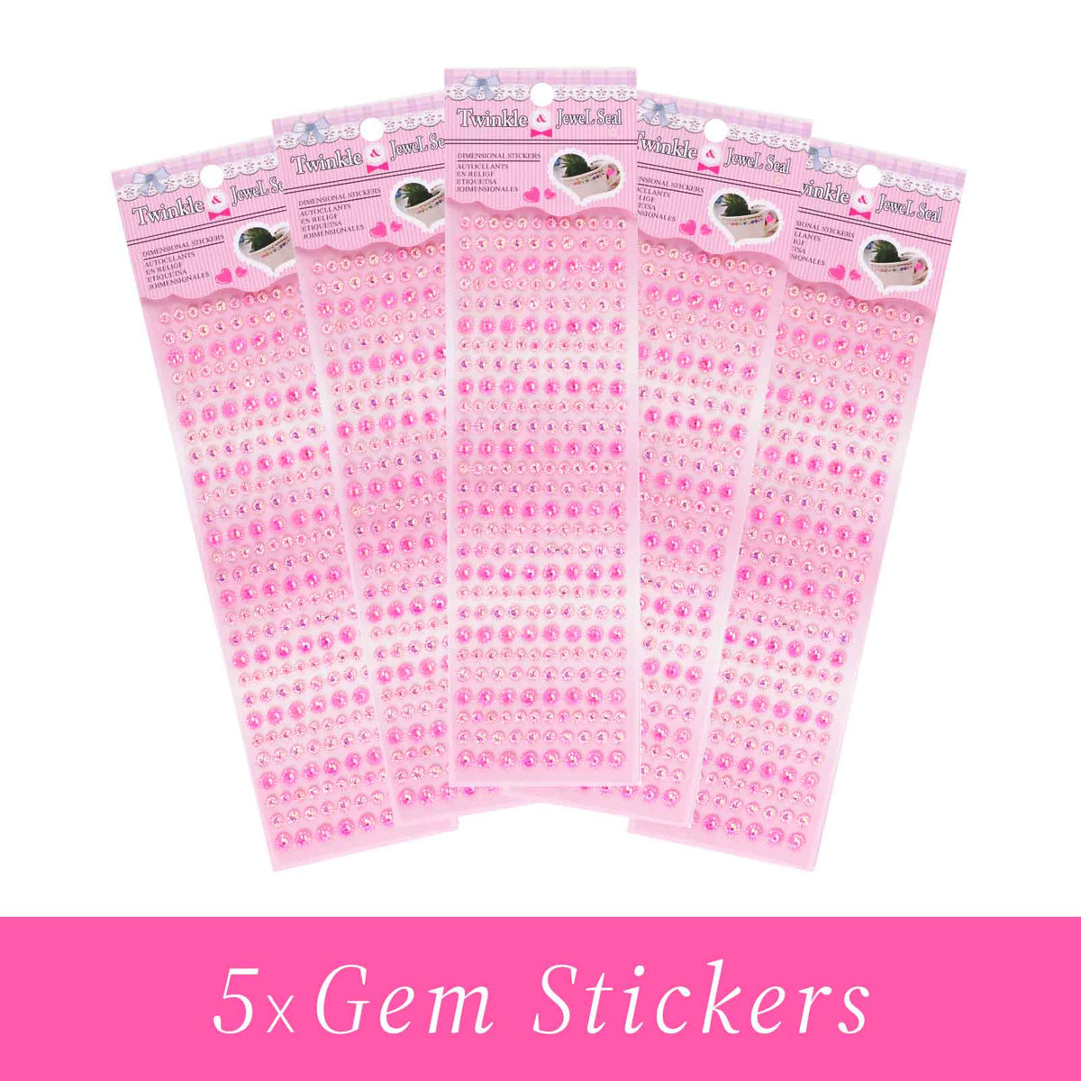 Gem Stickers Strass Diamant Serti ROSE – Lot de 5 Planches - Librairie Oxford City