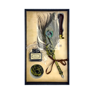 Coffret Plume de Paon & Cachet de Cire – Set Calligraphie Vintage (25.5 × 15 cm) - Librairie Oxford City