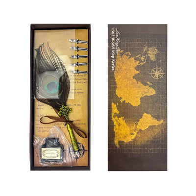 🖋️ Set d’Écriture à Plume de Paon (27.5x11cm) – Coffret Calligraphie Vintage avec Encre - Librairie Oxford City