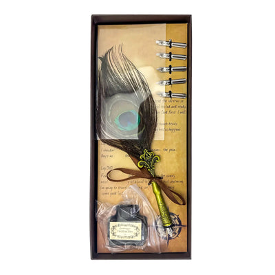 🖋️ Set d’Écriture à Plume de Paon (27.5x11cm) – Coffret Calligraphie Vintage avec Encre - Librairie Oxford City