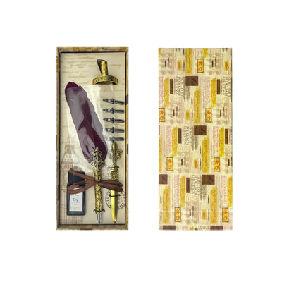 ✒️ Set d’Écriture Vintage à Plume Rouge (27.5x11cm) – Coffret Calligraphie Antique avec Encre - Librairie Oxford City