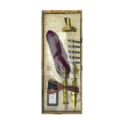 ✒️ Set d’Écriture Vintage à Plume Rouge (27.5x11cm) – Coffret Calligraphie Antique avec Encre - Librairie Oxford City