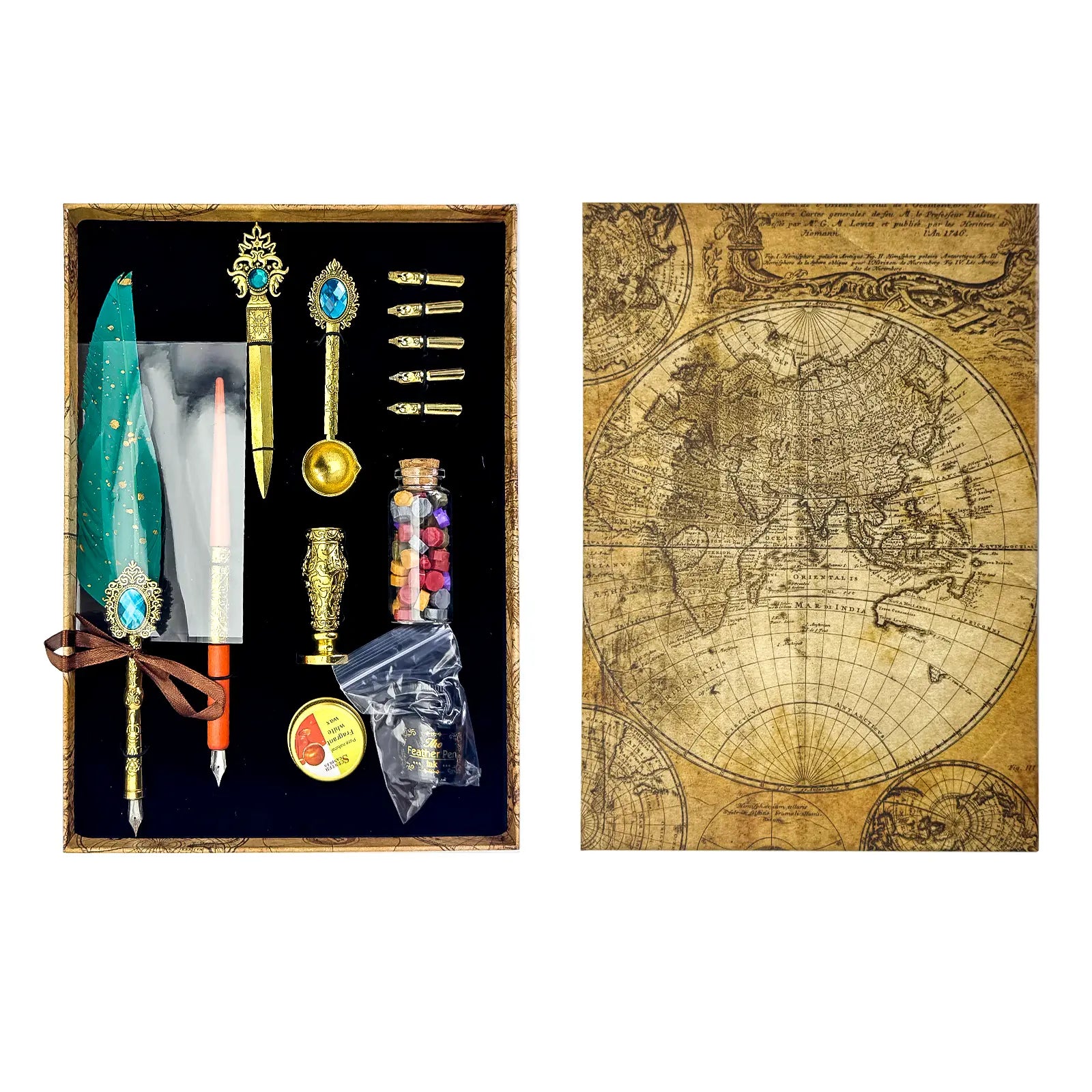 Coffret Plume & Cachet de Cire Vintage – Set d’Écriture et Sceau Royal (28.5 × 20 cm) - Librairie Oxford City