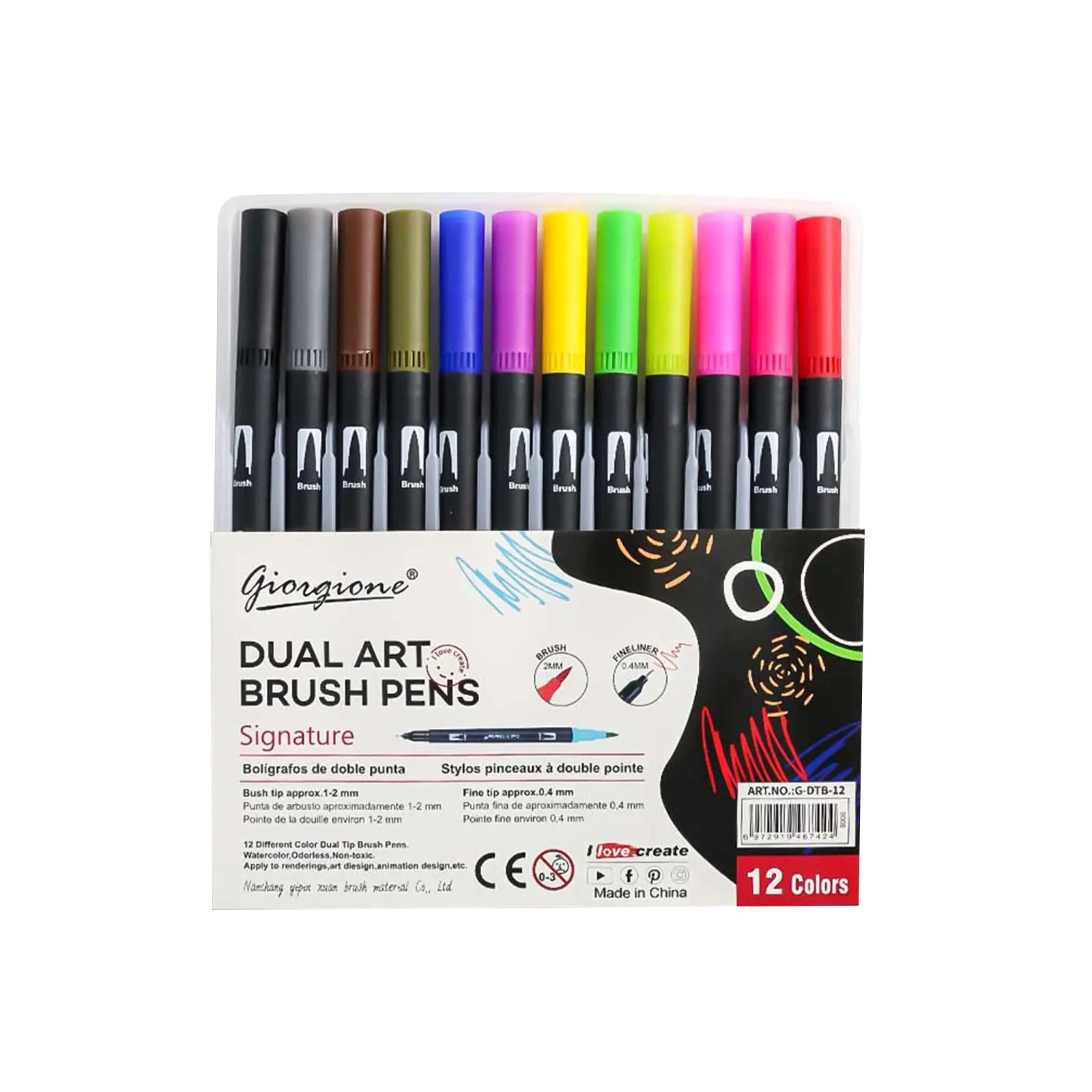 🖌️ Set de 12 Brush Pens à Double Pointe – Giorgione | Dual Art Pens - Librairie Oxford City