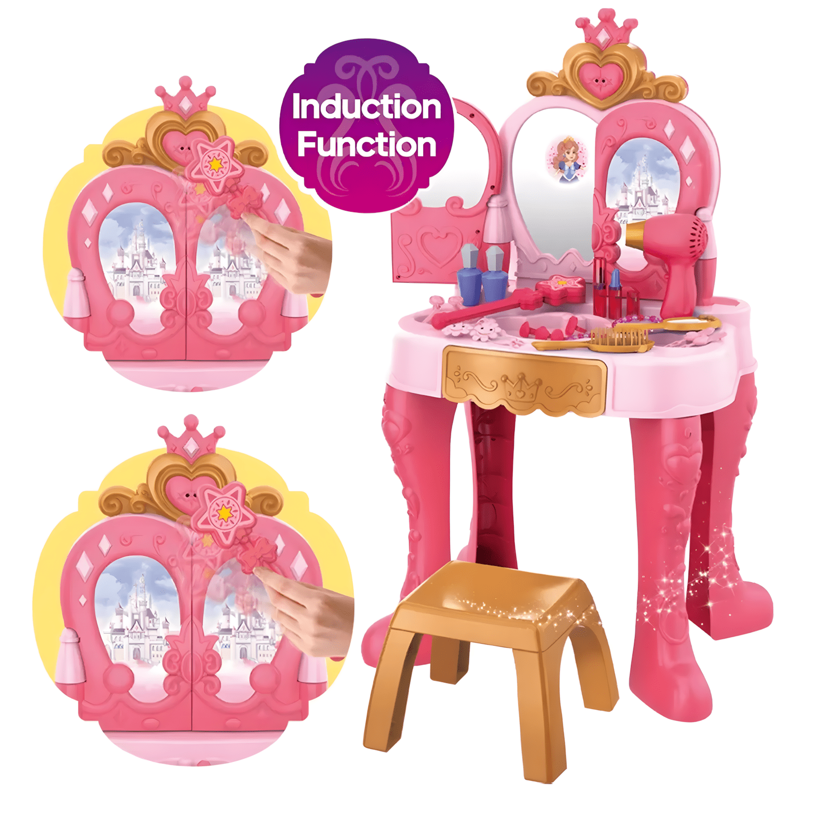 Coiffeuse Princesse 20 Pièces – Lumière & Musique, Induction Magique – Table + Tabouret 3+ - Librairie Oxford City