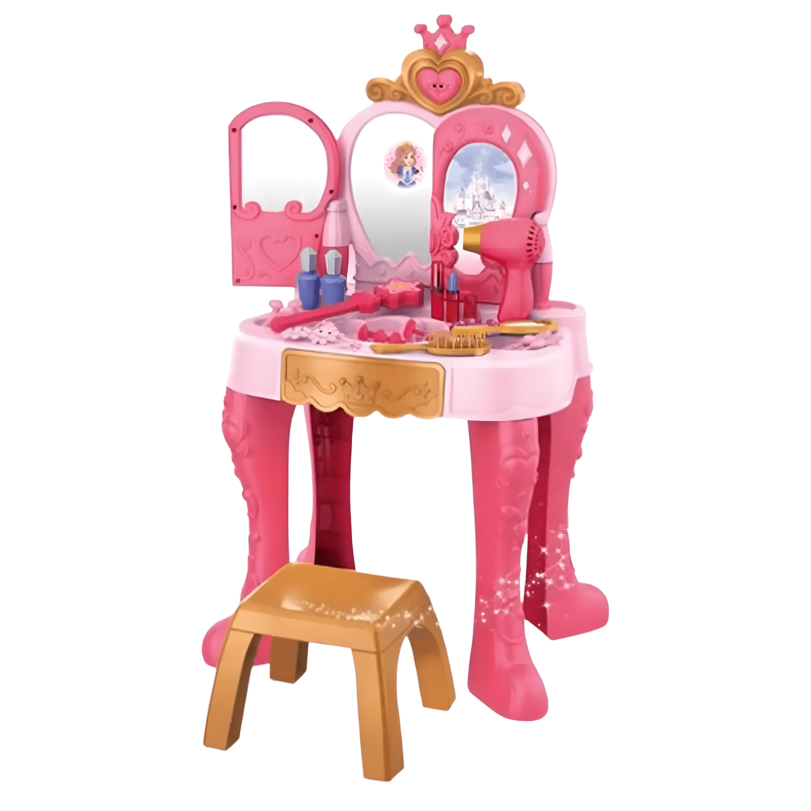 Coiffeuse Princesse 20 Pièces – Lumière & Musique, Induction Magique – Table + Tabouret 3+ - Librairie Oxford City