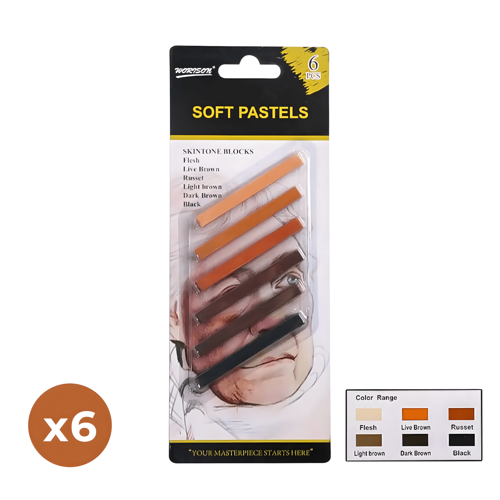 🎨 Set de 6 Pastels Doux Tons Peau – Worison | Skintone Soft Pastels - Librairie Oxford City