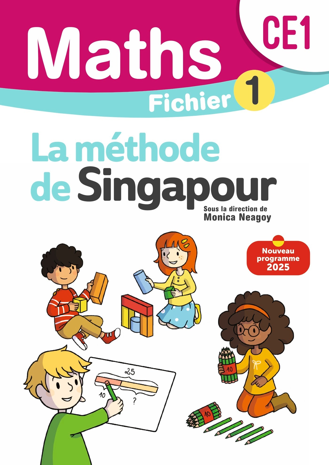 Fichier élève Méthode de Singapour Mathématiques CE1, couverture rouge bleue et jaune