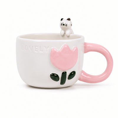 Mug en Céramique Décoratif — Motif Chat et Fleurs - Librairie Oxford City
