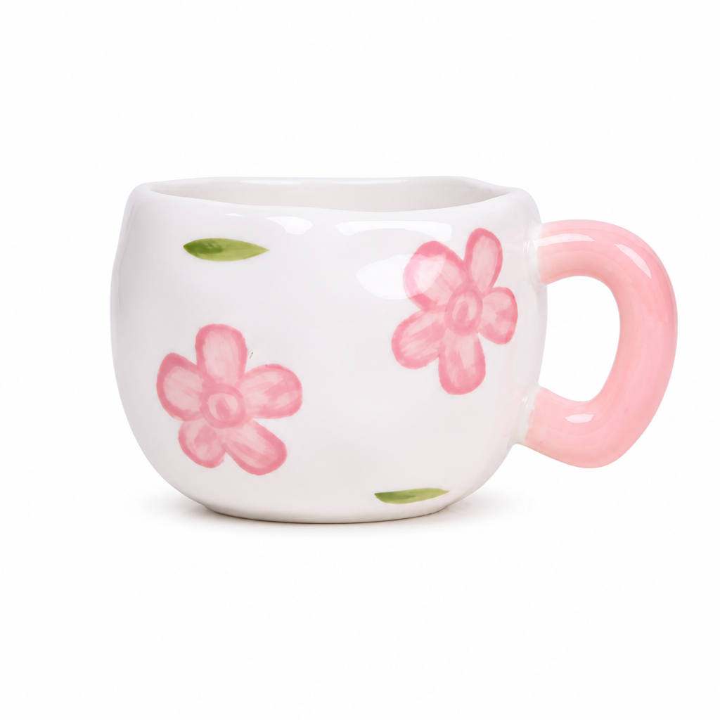 Mug en Céramique — Motif Floral Cerise