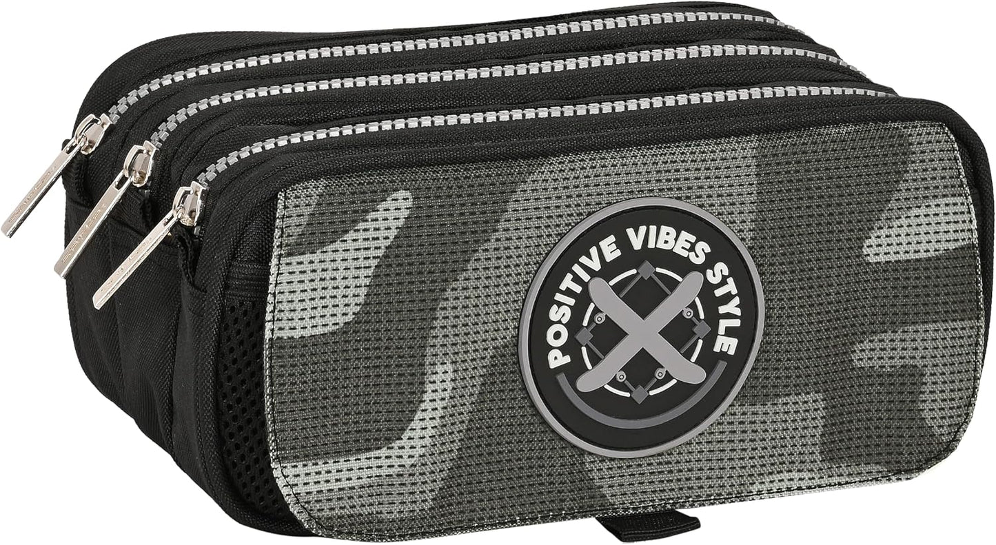 Trousse 3 compartiments Safta Stone motif camouflage noir et gris