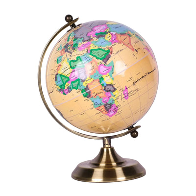 Globe Terrestre Arabe 20 cm Fond Beige Multicolore — Support Bronze Doré — Réf. 1265 - 42 - Librairie Oxford City