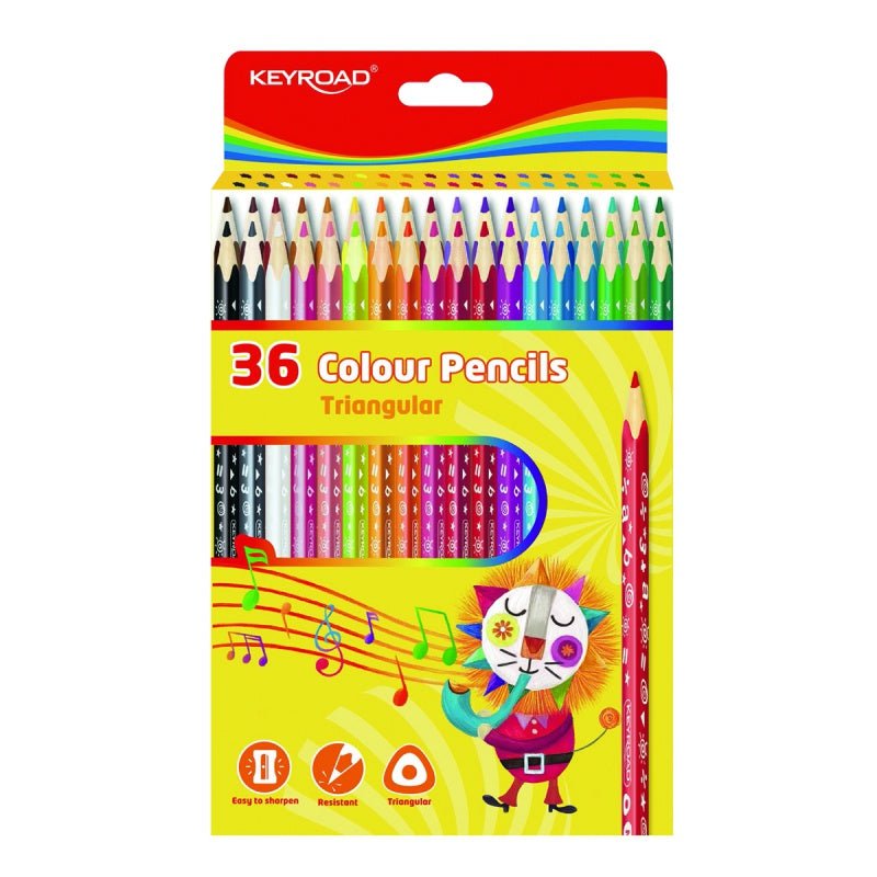 KEYROAD 36pcs 7" triangle wooden color pencil/box, 3.0mm lead, super quality, - Librairie Oxford City