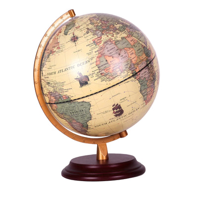 Globe Terrestre Lumineux Vintage 25 cm Anglais — Fond Antique Beige — Méridien Doré & Socle Bois — Réf. 1265 - 11L - Librairie Oxford City