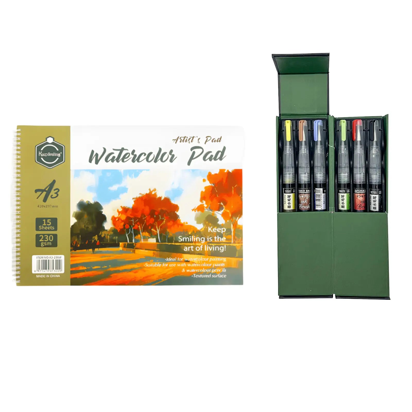 🖌️ Pack Aquarelle Complet – Pinceaux à Réservoir + Bloc Aquarelle - Librairie Oxford City